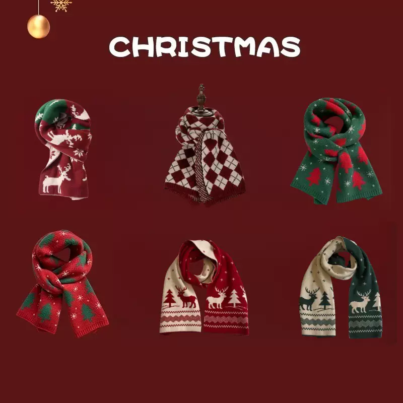 圣诞节麋鹿围巾新年男女冬季情侣款百搭中长款针织毛线保暖围脖