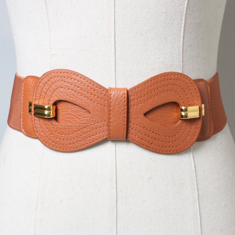 New Bow Female Dress Elastic Wide Belt Decorative Brown display picture 2