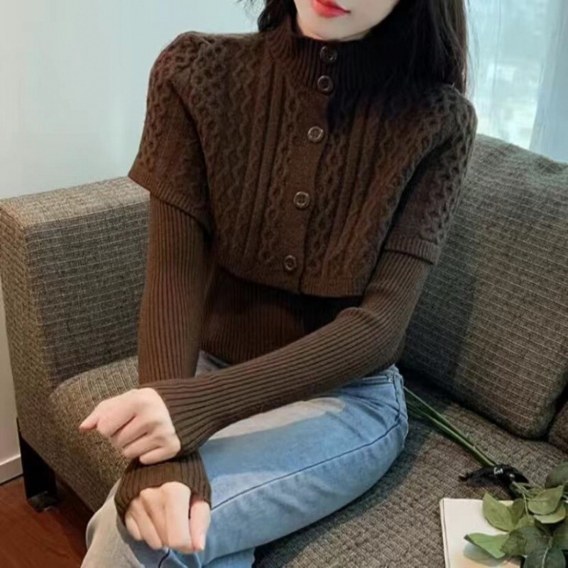 2025新款洋气麻花针织衫上衣女秋冬内搭长袖内搭两件套打底毛衣女|undefined
