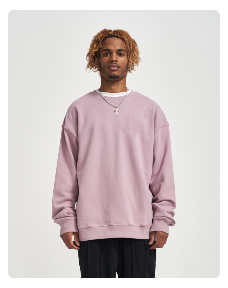 Solid Colour Crew Neck Sweatshirt For Men In Premium Cotton_voghion.com
