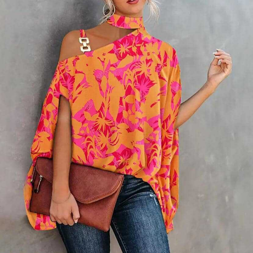 2022 estación independiente deseo Amazon popular verano Halter Batwing manga camisa impresa camisa de las mujeres ropa de mujer