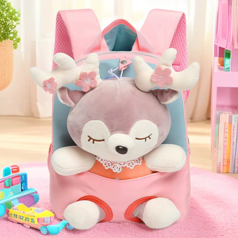 Плюшевый рюкзак Cute Cartoon Deер, лёгкий школьный рюкзак для девочек