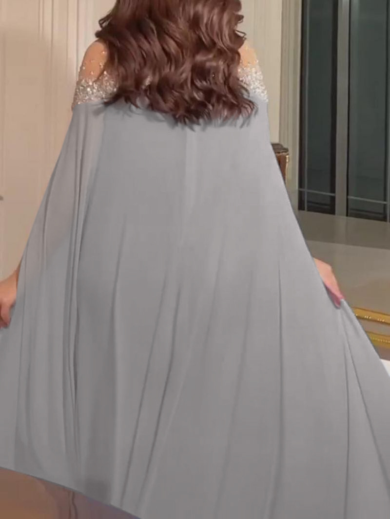 Elegant aftenkjole for damer med perler og stein i chiffon_voghion.com