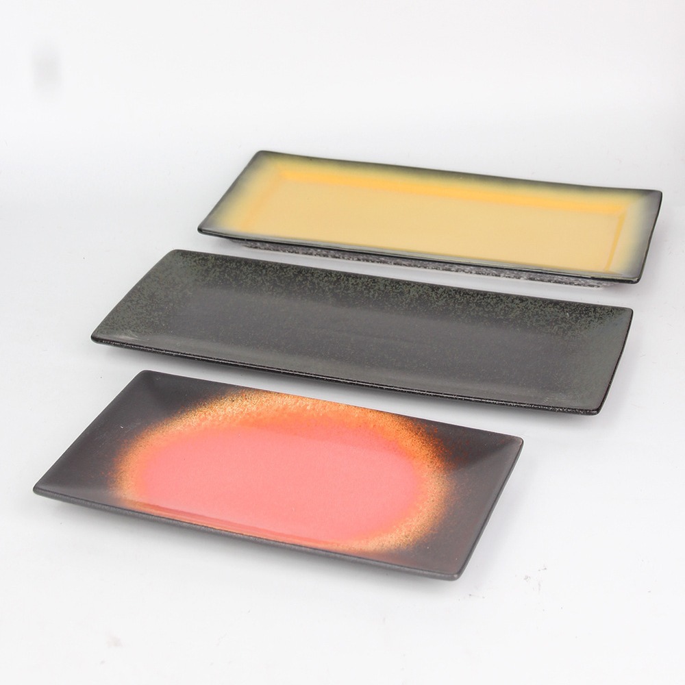 Cerámica creativa placa rectangular superficie gruesa esmerilado placa cuadrada sushi Placa de pescado placa resistente a los arañazos swing bandeja de la placa