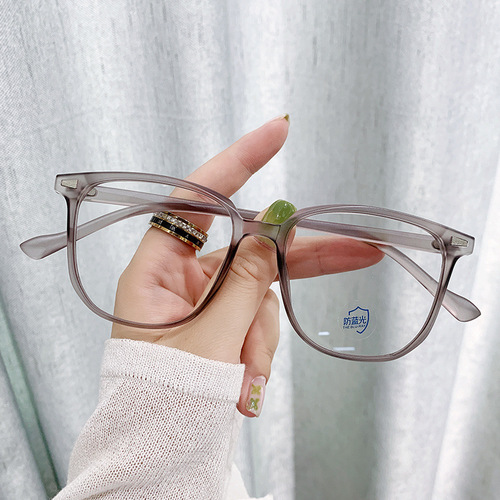 New fashionable anti-blue light glasses for big faces without makeup, flat glasses for students, square myopia finished glasses frames
