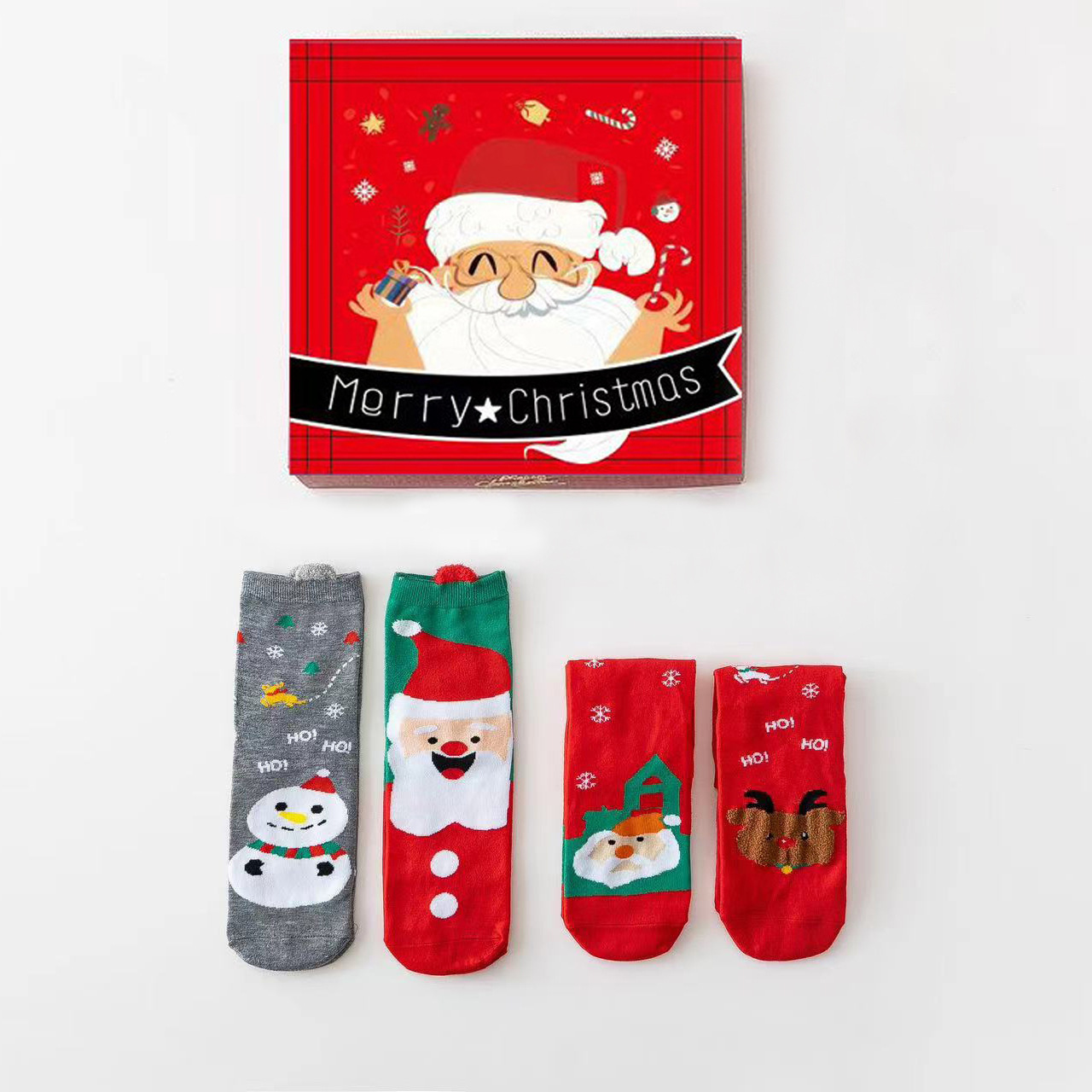 Medias de Navidad transfronterizas caja de regalo otoño y invierno nuevos productos de dibujos animados estereoscópicos lindos calcetines de mediana de mujer mediana medias rojas de Navidad al por mayor