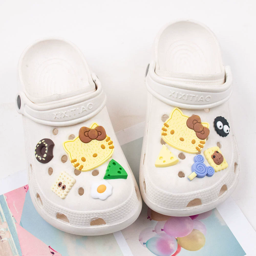 Hello Kitty, украшение для обуви из мягкого ПВХ/резины, мультяшная кукла, съемная пряжка для обуви с аксессуарами, ручная работа, цветочное украшение