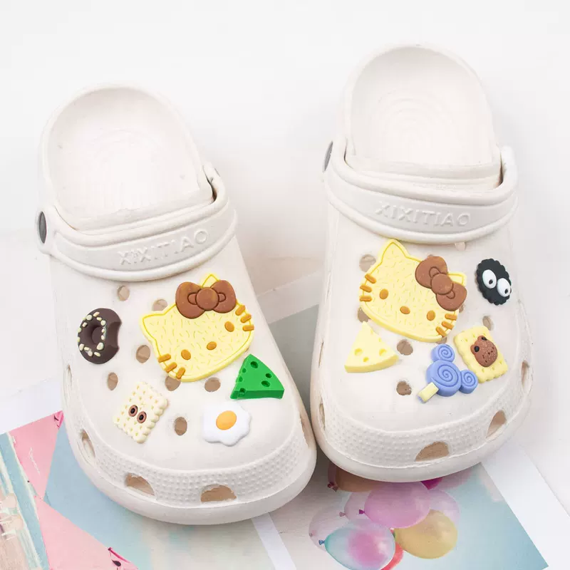 Hello Kitty, украшение для обуви из мягкого ПВХ/резины, мультяшная кукла, съемная пряжка для обуви с аксессуарами, ручная работа, цветочное украшение
