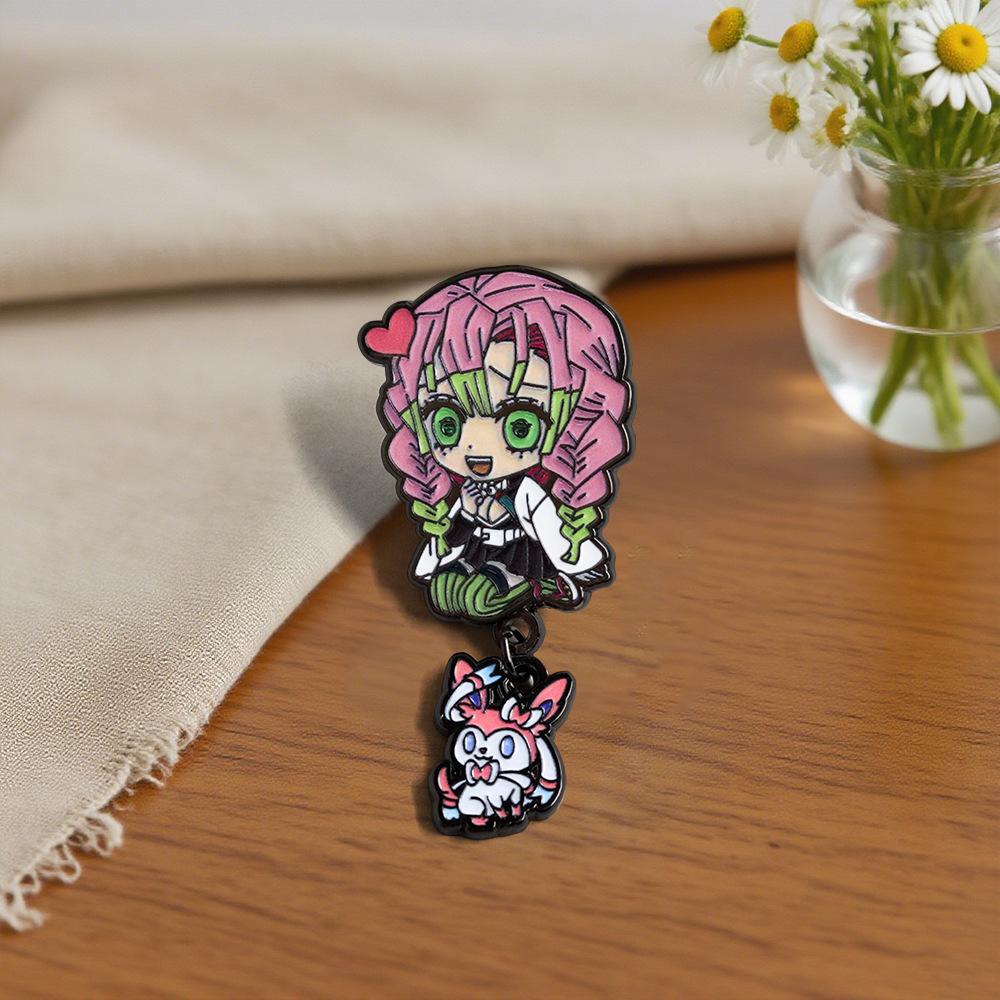 Kanroji Mitsuri Cartoon Character Brooch Creative Pendant Badge Classic Anime Peripheral Enamel Pin Fashion Accessory