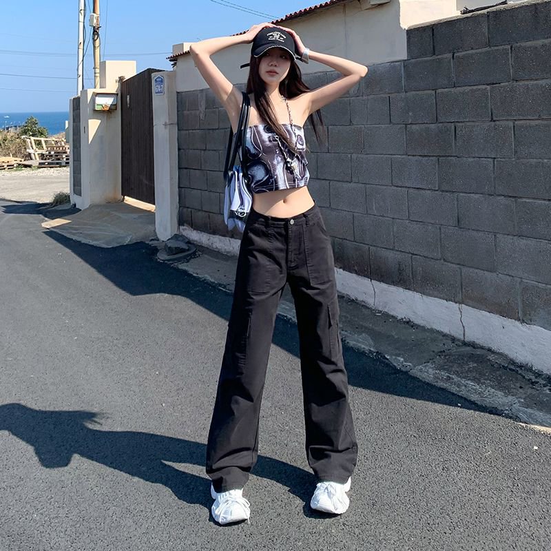 米杏色工装裤女夏季2025年新款小个子宽松显瘦窄版直筒垂感休闲裤|undefined