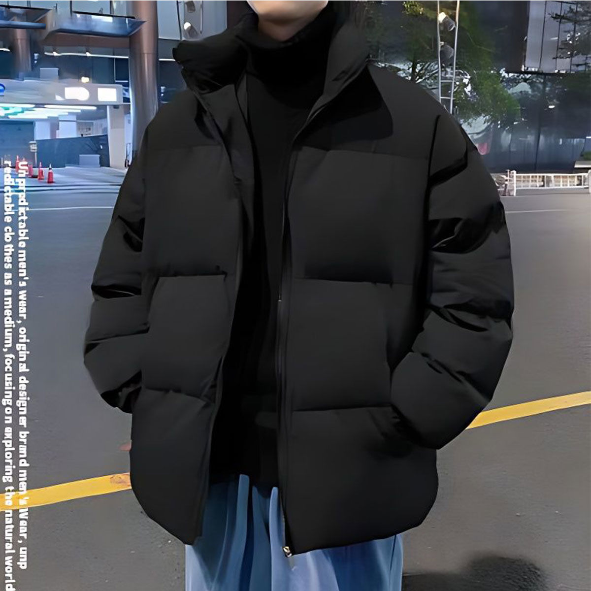 Thick down Cotton Jacket for Men, Winter Fleece-Lined and Thickened Stand-Collar Puffer Jacket for Men and Women