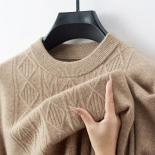 New Wholesale Round Neck 100 Pure Cashmere Men's Sweater High-end Casual Knitted Sweater Jacquard Base Sweater