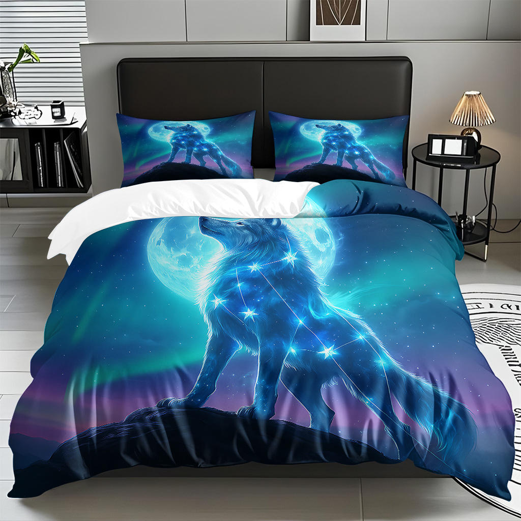 Impresión digital de patrón de lobo abrasivo conjunto de edredón suave transfronterizo pro-piel TEMU JIT venta directa de fábrica preferida