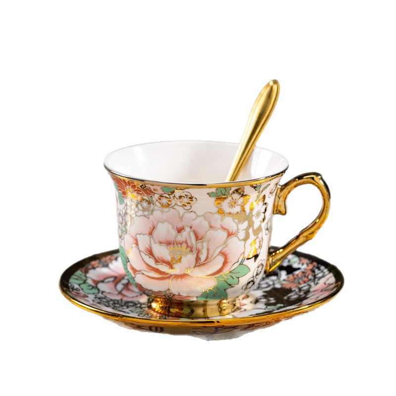 Taza de café de cerámica de estilo europeo, taza de café de Phnom Penh, taza de té de lujo ligera, salón de belleza doméstico, taza de té de alto valor, plato de flores