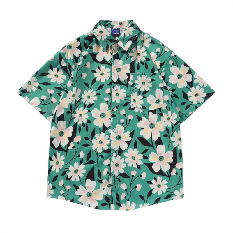 Forest-Style Pastoral Short-Sleeved Floral Shirt, Three-Quarter Sleeve, Same Style for Men and Women, Couple Hawaiian Retro Floral Shirt, Beach Forest-Style Pastoral Short-Sleeved Floral Shirt, Three-Quarter Sleeve, Same Style for Men and Women, Couple Hawaiian Retro Floral Shirt, Beach