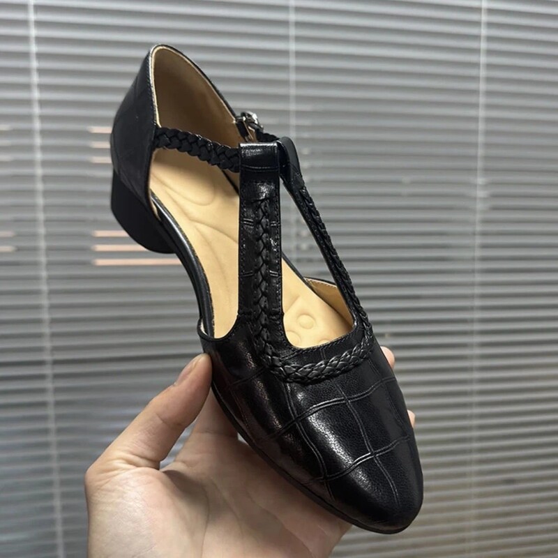 Women's Summer Chunky Heel Sandals with Hollowed-Out Design, Mango-Shaped Pointed Toe, Soft Sole, Soft Surface, Comfortable Women's Shoes