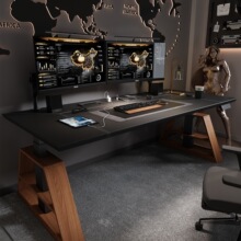 电动升降桌腿工作台家用电脑桌子升降马鞍皮岩板加长电竞办公书桌