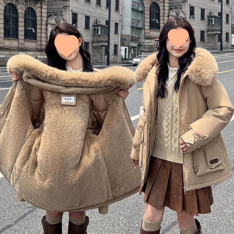 加厚保暖派克服女小个子短款设计感秋冬季棉服大毛领连帽宽松外套|undefined