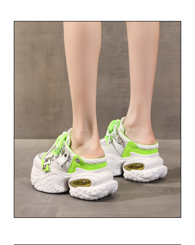 Giày sneaker nữ đế dày lưới thoáng khí phong cách daddy — Trắng Đỏ, xám xanh, màu xanh huỳnh quang chi tiết 15