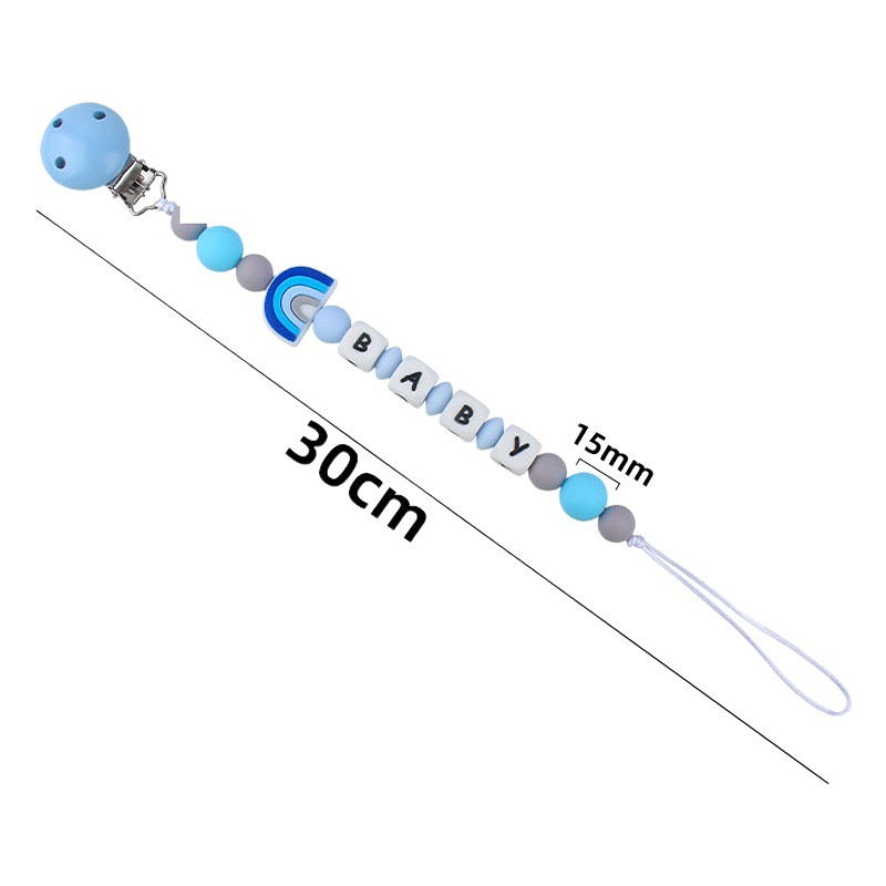 Bebé dibujos animados colorido rojo silicona teether stick teether nuevo bebé nombre pezón cadena anti-caída