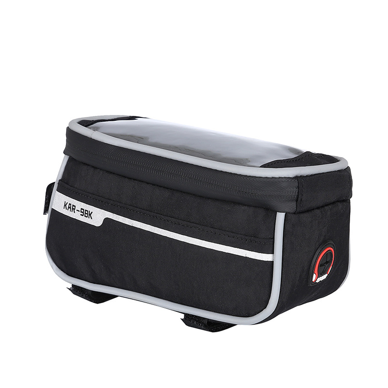 Verano nueva bicicleta de pantalla táctil bolsa de teléfono móvil negro bicicleta de montaña bolsa de sillín haz frontal bolsa de ciclismo al por mayor fabricante