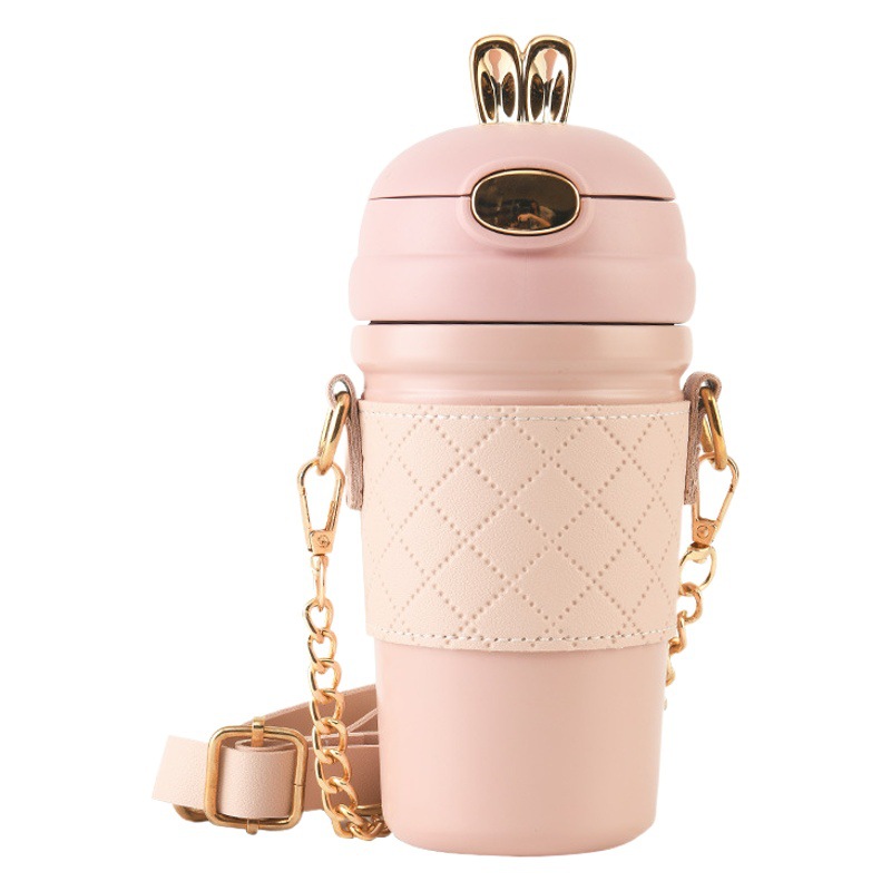 Moda lindo conejo de acero inoxidable ventosa rebote paja taza niños regalo taza portátil estudiante taza de agua al por mayor