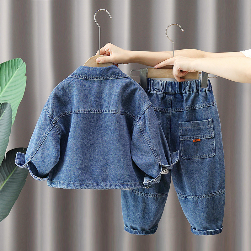 6168 Traje de otoño para niños 2025 nuevo bebé frito calle celebridad de Internet ropa para niños primavera y otoño traje de dos piezas de mezclilla para niños