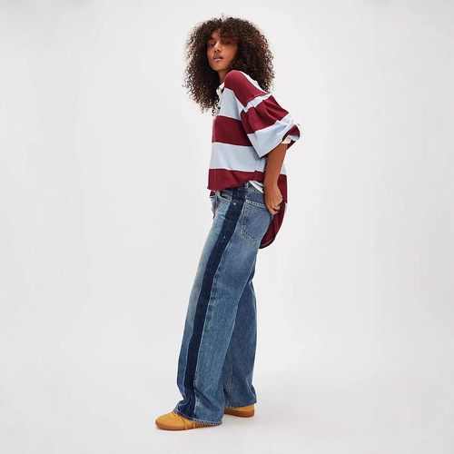 Factory direct sale European and American style new color-blocked washed straight-leg jeans, contrasting high-waisted casual loose wide-leg pants for women