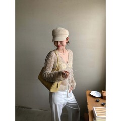 趋梦DT ETOLIE复古钩花镂空罩衫上衣女秋百搭长袖v领针织开衫薄款