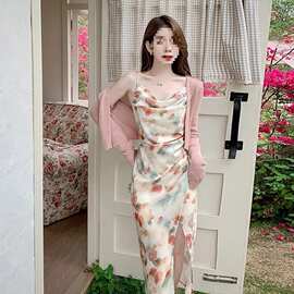 法式温柔吊带裙碎花包臀连衣裙小开衫女气质性感长裙2026夏季新款