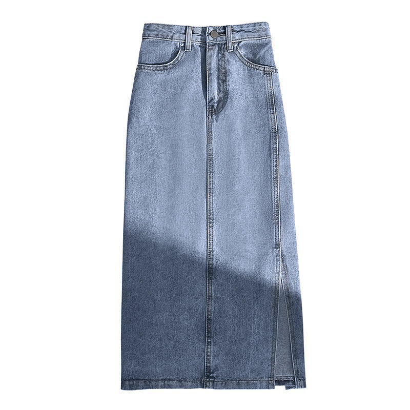 long summer fitted denim skirt