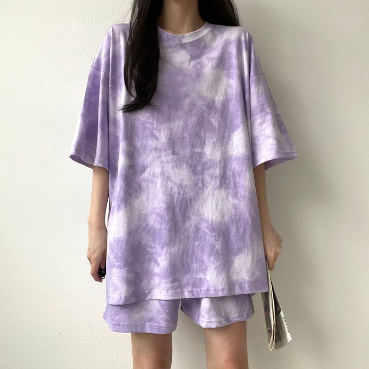 Suit Manufacturer Cute Girl Round Neck Two-Piece Summer 2024 Short-Sleeved 5-Color Casual Sportswear Suit Women's Export