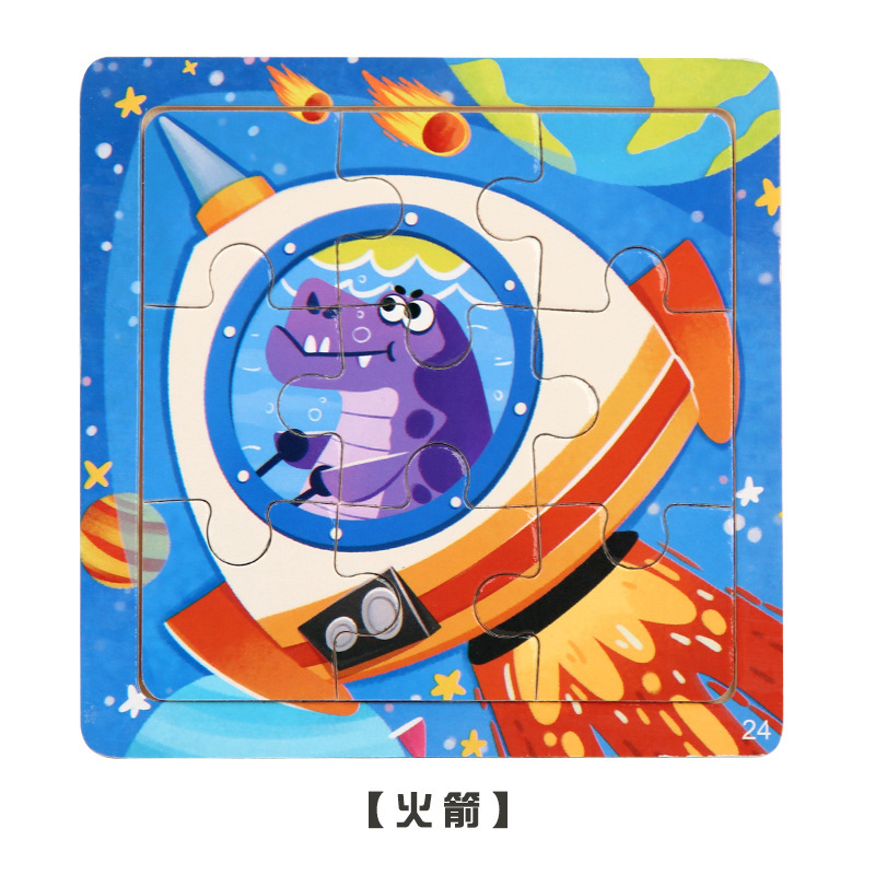 Weiweihu Cross-border 9 piezas de rompecabezas de dibujos animados de animales rompecabezas jardín de infantes aprendizaje cognitivo educación temprana para niños juguetes de madera