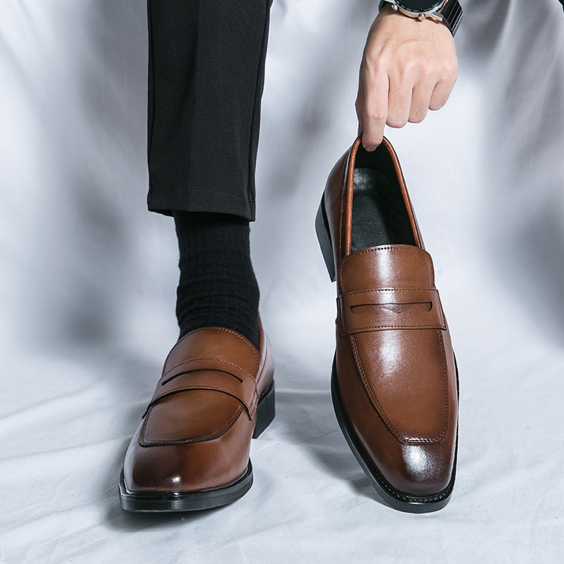 Zapatos de cuero de cabeza cuadrada para hombre 2024 ropa de negocios para hombres zapatos profesionales de trabajo Lefour para novio casado zapatos de suela gruesa