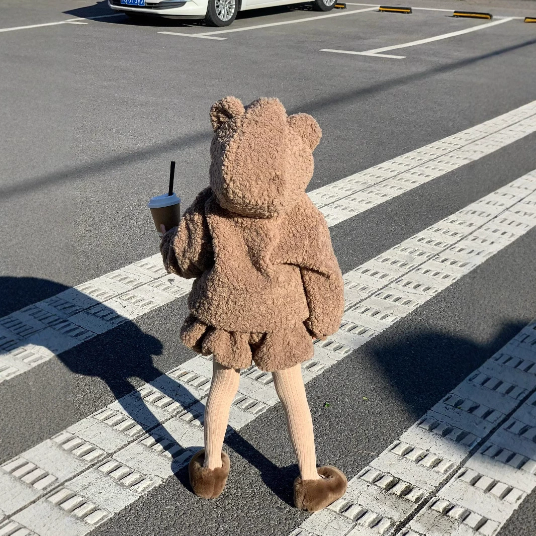 Winter cartoon jacket, scarf, set, with little bears