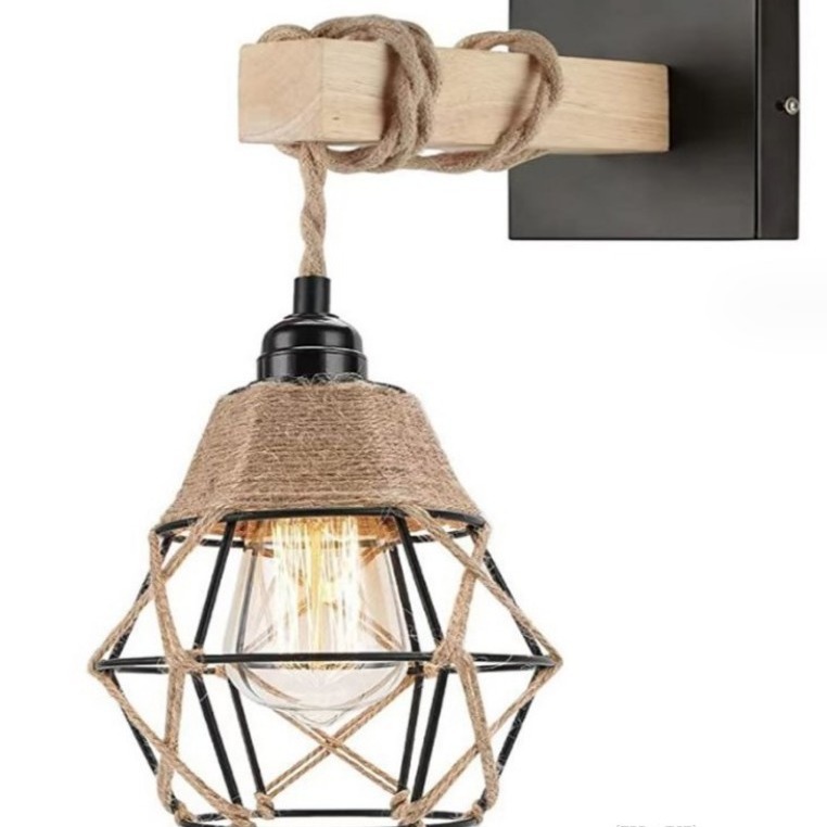 Retro Japanese bamboo bedside wall lamp restaurant rattan lamp wooden bedroom farmhouse country indoor background wall lamp