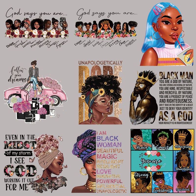 欧美女孩烫画图案 diy服装辅料印花烫图胶印印花 A级过粉烫印贴画