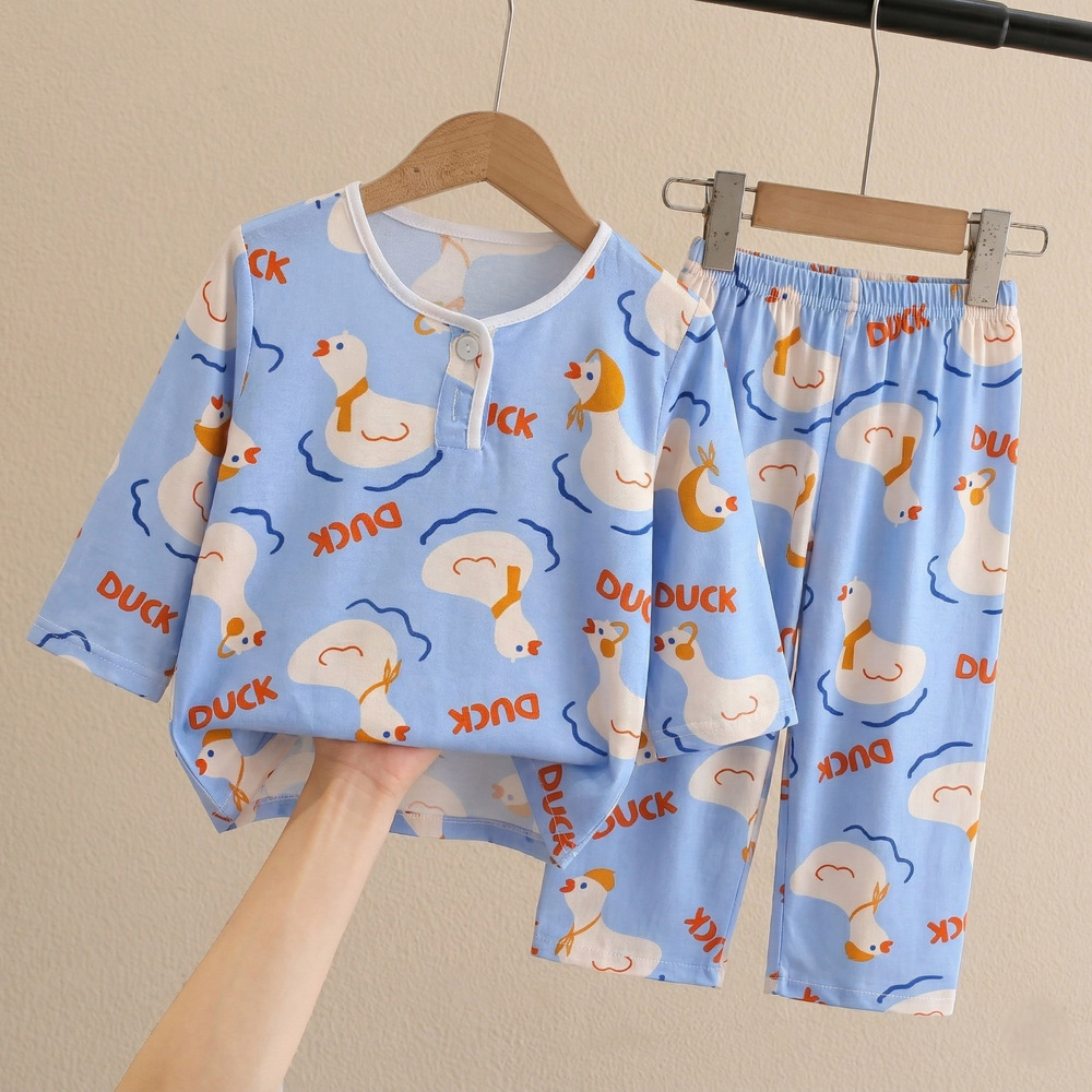Long Sleeve trousers cotton silk summer children Boy thin suit summer children's cotton silk pajamas Boys Girls baby