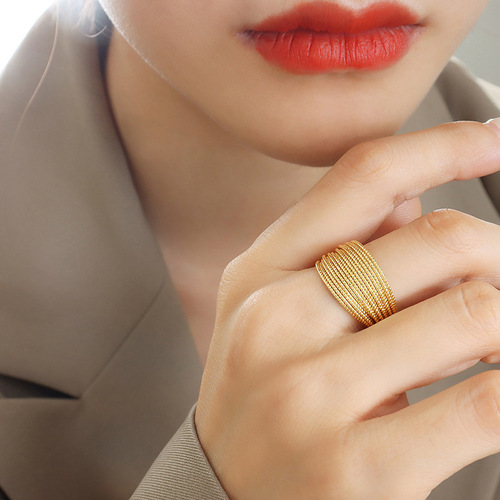 Open geometric fashionable non-fading multi-layered line half circle ring women's European and American titanium steel gold-plated ins jewelry