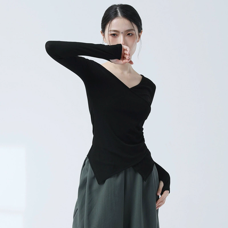 Осенне-зимняя одежда для современных танцев с длинными рукавами и перекрестным v-образным вырезом для похудения, классическая одежда для тренировки тела, студенческая тренировочная одежда для выступлений