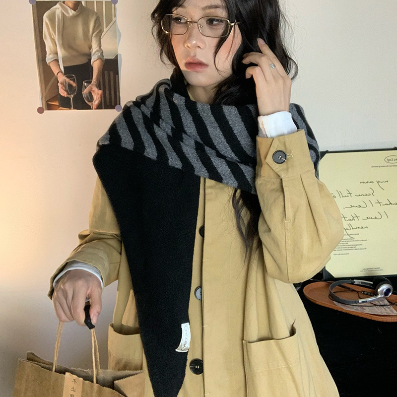 25多功能羊毛混纺大三角条纹披肩法帽服饰搭配潮秋冬时尚直播单品|undefined