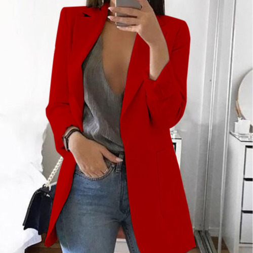 Alibaba.com WISH 2024 New Spring and Autumn Popular Women's Clothing Long-Sleeve Solid Color Pockets Blazer Jacket
