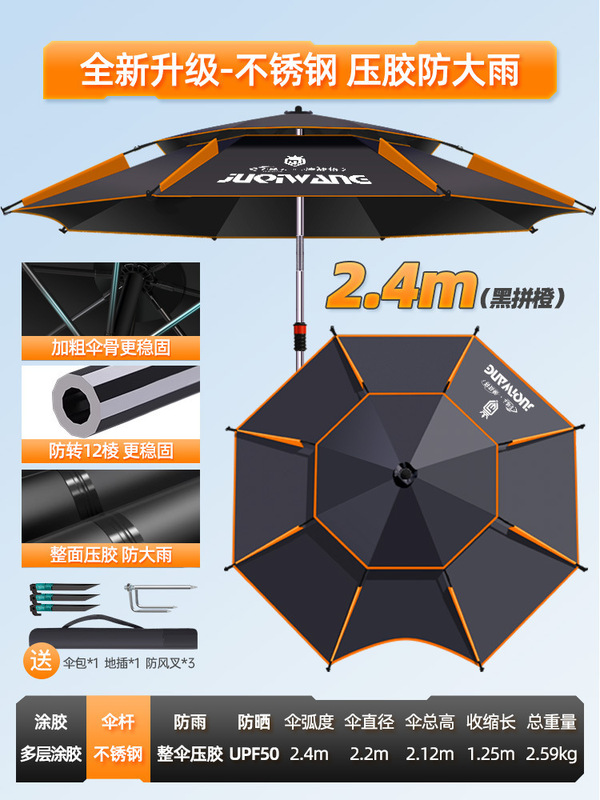 钓鱼伞新款机械臂大钓伞户外露营专用雨伞遮阳伞防暴雨拐杖伞|undefined