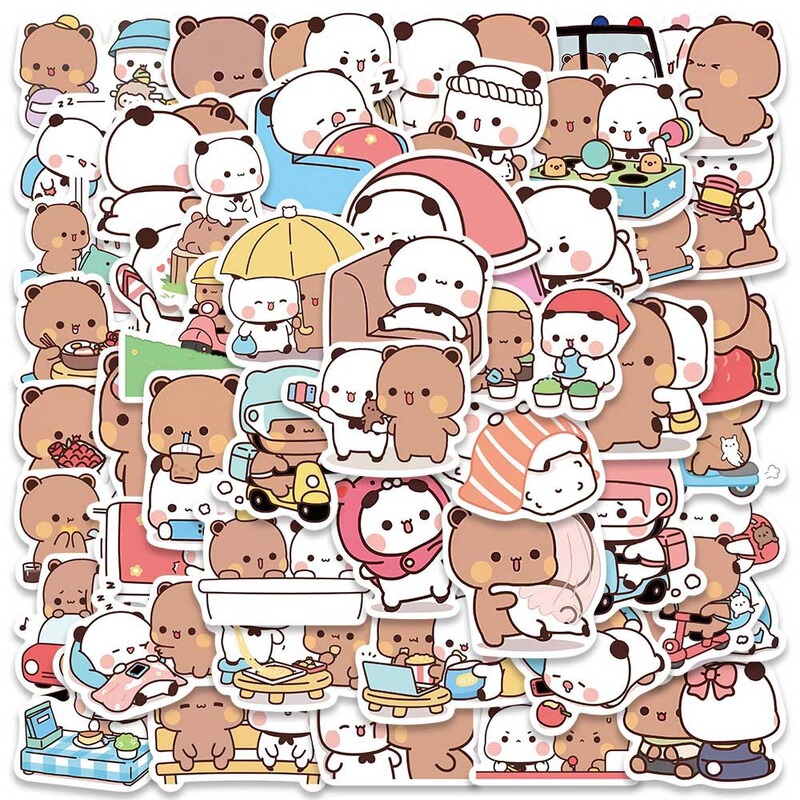 50 Cute Cartoon Bear Graffiti Stickers for Luggage, Guitar, Laptop, and Mobile Phone, Waterproof Decals