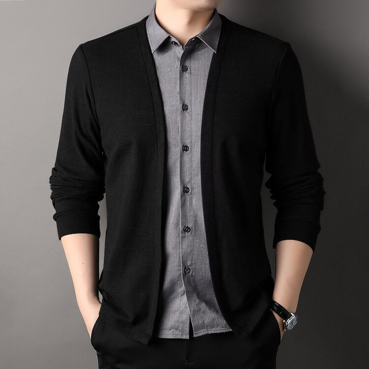 New Autumn Fake Two-Piece Shirt Sweater Cardigan Men's Autumn Business Casual Pullover Long-Sleeved Top Jacket Wholesale