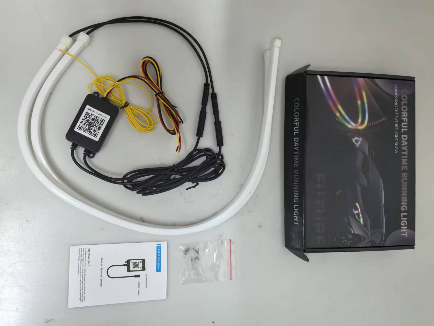 Car LED light bar ultra-thin daytime running light APP mobile phone control magic color light guide two-color running water with steering driving light