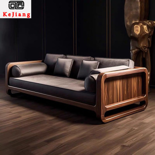 North American Black Walnut New Chinese Style Luohan Bed Solid Wood Sofa Bed Living Room Chaise Longue Light Luxury Simple Modern Furniture