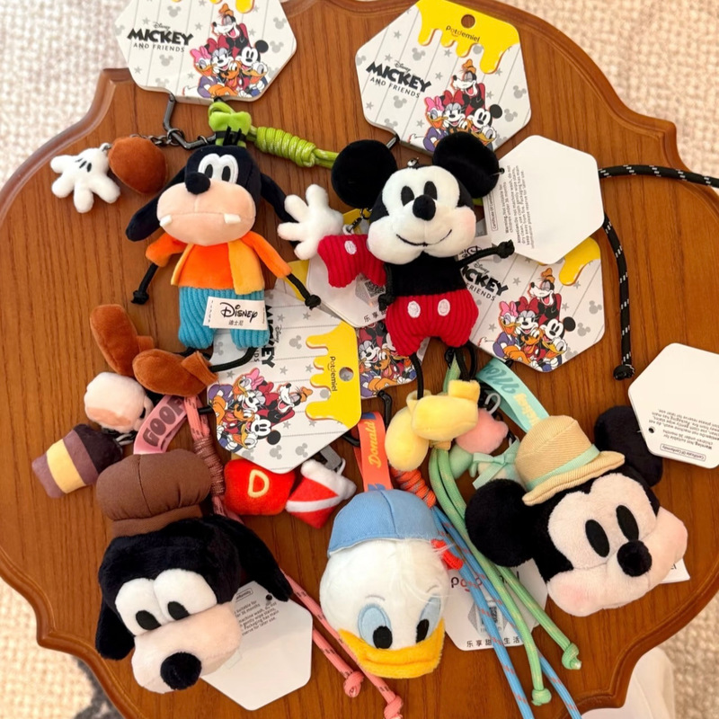 Authentic Mickey Goofy Bag Miu Series Pendant Cartoon Cute Plush Donald Duck Keychain Braided Rope Doll