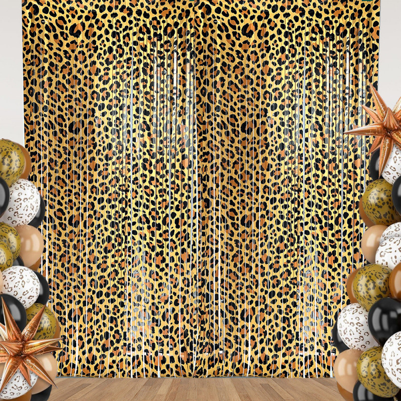 Amazon Wild Theme Party Decoration Rain Silk Curtain 1m*2m Leopard Print Rain Silk Curtain Background Arrangement Tassel Curtain Amazon Wild Theme Party Decoration Rain Silk Curtain 1m*2m Leopard Print Rain Silk Curtain Background Arrangement Tassel Curtain