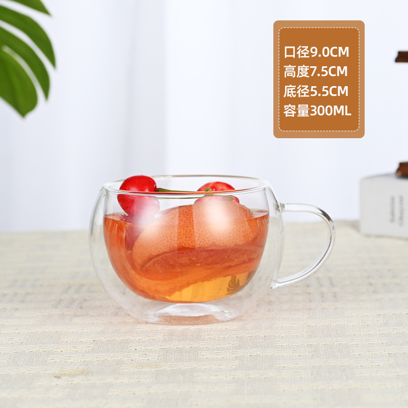 Taza de agua de café de vidrio transparente con taza de bebida de jugo de fruta doméstica taza de doble capa de aislamiento térmico